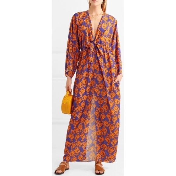 Borgo de Nor Elsa Floral Tropical Maxi Dress Orange Purple Size 6 Beach Summer - Picture 1 of 7